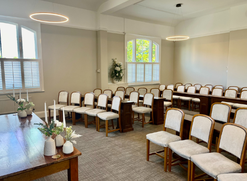 View of Bloxam Room arranged for a ceremony